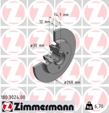 Zimmermann Brake Disc for PEUGEOT 308 SW (4E_, 4H_) rear