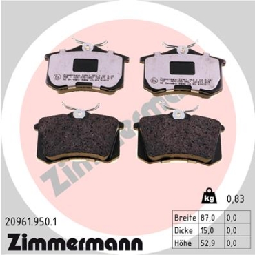 Zimmermann rd:z Brake pads for VW GOLF II (19E, 1G1) rear