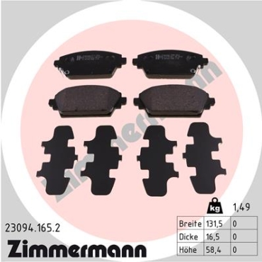 Zimmermann Brake pads for HONDA ACCORD VI (CK, CG, CH, CF8) front