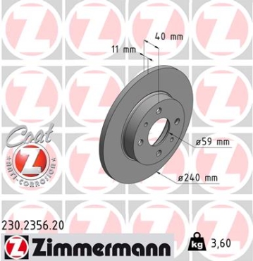 Zimmermann Brake Disc for FIAT PANDA / PANDA CLASSIC (169_) rear