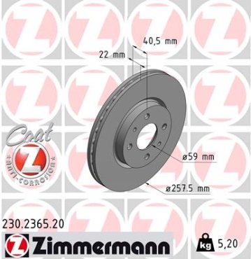 Zimmermann Brake Disc for FIAT DOBLO Großraumlimousine (119_, 223_) front