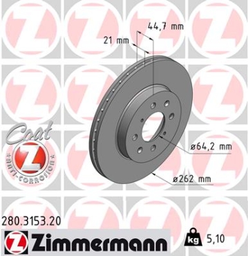 Zimmermann Brake Disc for HONDA CRX III (EH, EG) front