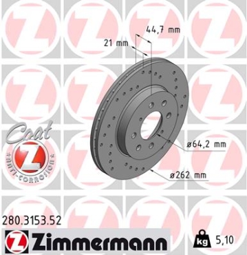 Zimmermann Sport Brake Disc for HONDA CIVIC VII Coupe (EM2) front