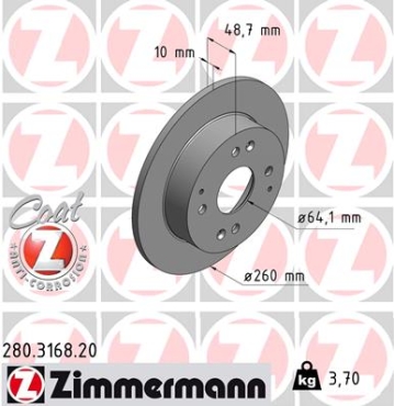 Zimmermann Brake Disc for HONDA ACCORD V (CE, CF_) rear