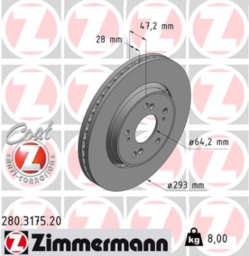 Zimmermann Brake Disc for HONDA CR-V III (RE_) front