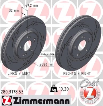 Zimmermann Sportbremsscheibe Black Z für HONDA ACCORD VIII Tourer (CW) vorne