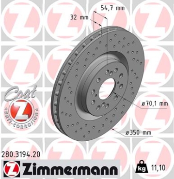 Zimmermann Brake Disc for HONDA CIVIC IX (FK) front