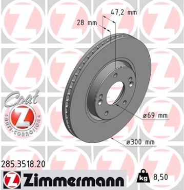 Zimmermann Brake Disc for HYUNDAI SONATA V (NF) front