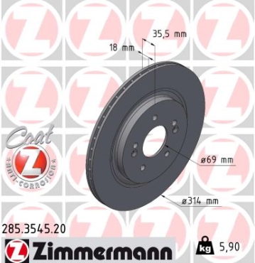 Zimmermann Brake Disc for HYUNDAI SANTA FE IV Kasten/SUV (TM) rear