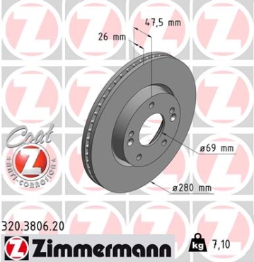 Zimmermann Brake Disc for HYUNDAI COUPE (GK) front