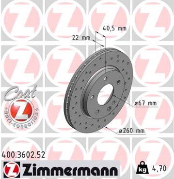 Zimmermann Sportbremsscheibe Sport Z für MERCEDES-BENZ A-KLASSE (W168) vorne