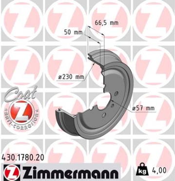 Zimmermann Brake Drum for OPEL ASTRA G Coupe (T98) rear