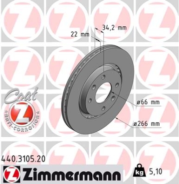 Zimmermann Brake Disc for CITROËN C3 Picasso front