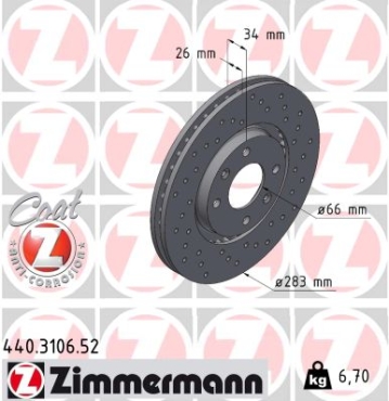 Zimmermann Sport Brake Disc for CITROËN C5 I Break (DE_) front