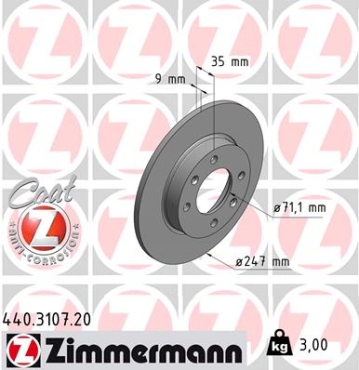 Zimmermann Brake Disc for CITROËN C3 I (FC_, FN_) rear