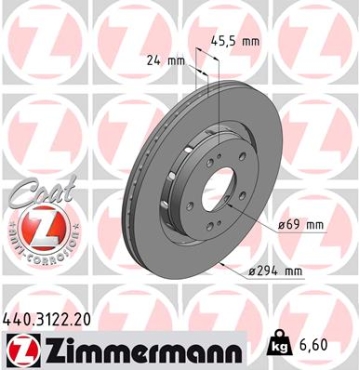 Zimmermann Brake Disc for MITSUBISHI LANCER VIII (CY_A, CZ_A) front