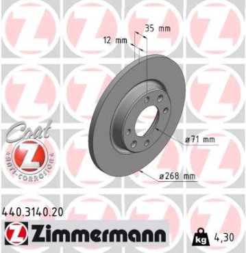 Zimmermann Bremsscheibe für CITROËN C4 III (BA_, BB_, BC_) hinten