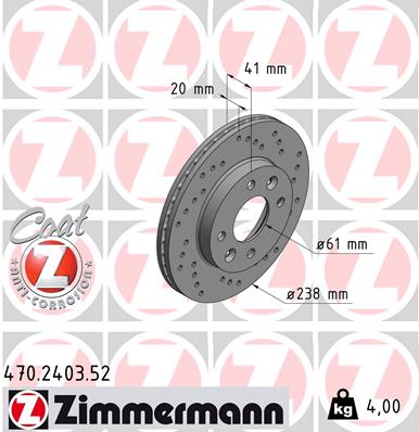 Zimmermann Sport Brake Disc for RENAULT KANGOO Rapid (FC0/1_) front