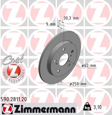 Zimmermann Bremsscheibe für TOYOTA AURIS (_E15_) hinten