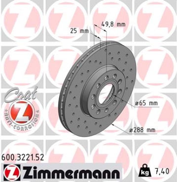 Zimmermann Sport Brake Disc for VW CADDY III Kasten (2KA, 2KH, 2CA, 2CH) front