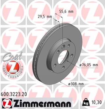 Zimmermann Brake Disc for VW MULTIVAN T6 (SGF, SGM, SGN) front