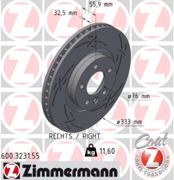 Zimmermann Sportbremsscheibe Black Z für VW TRANSPORTER T5 Bus (7HB, 7HJ, 7EB, 7EJ) vorne rechts