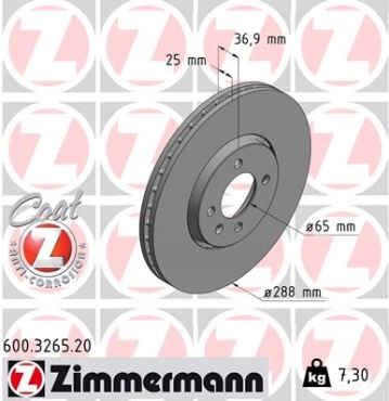 Zimmermann Brake Disc for VW UP! (121, 122, BL1, BL2, BL3, 123) front
