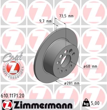 Zimmermann Brake Disc for VOLVO 940 Kombi (945) rear