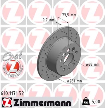 Zimmermann Sport Brake Disc for VOLVO 940 II Kombi (945) rear