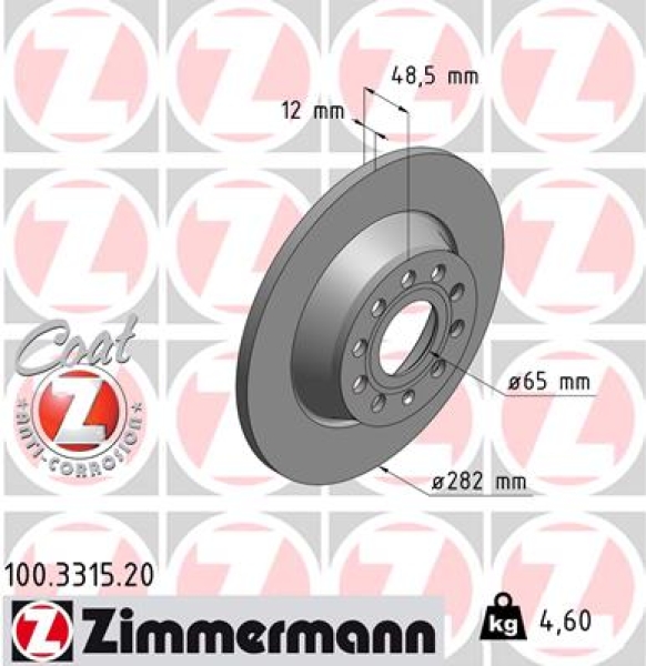 Zimmermann Brake Disc for VW GOLF V (1K1) rear