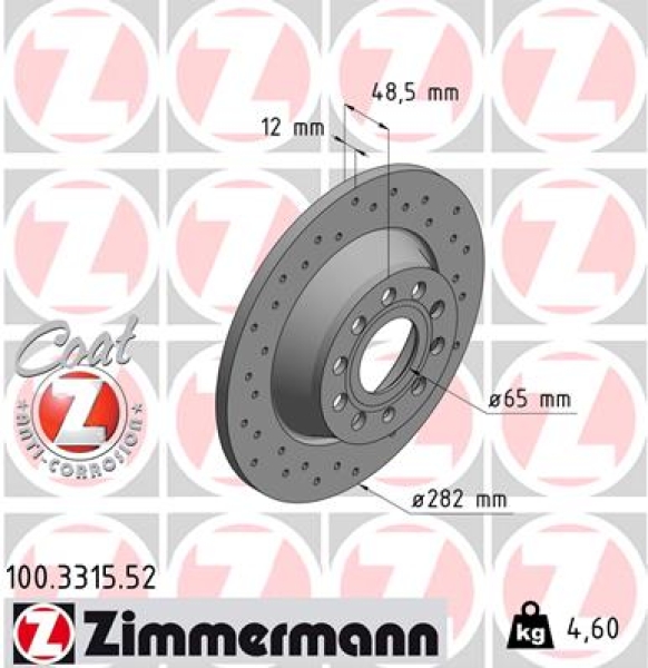 Zimmermann Brake Disc for SKODA OCTAVIA II (1Z3) rear
