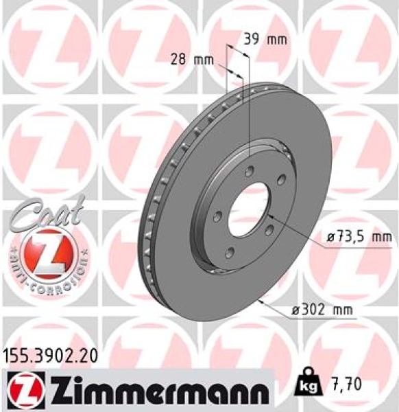 Zimmermann Brake Disc for CHRYSLER VOYAGER IV (RG, RS) front