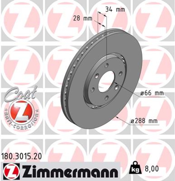Zimmermann Brake Disc for CITROËN C5 II Break (RE_) front