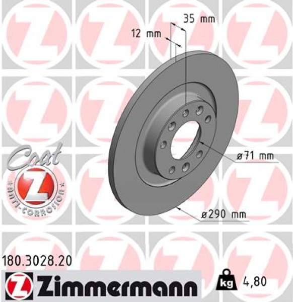 Zimmermann Brake Disc for TOYOTA PROACE Kasten (MDZ_) rear