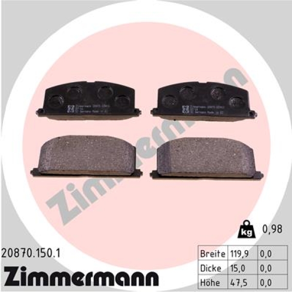 Zimmermann Brake pads for TOYOTA COROLLA Liftback (_E9_) front