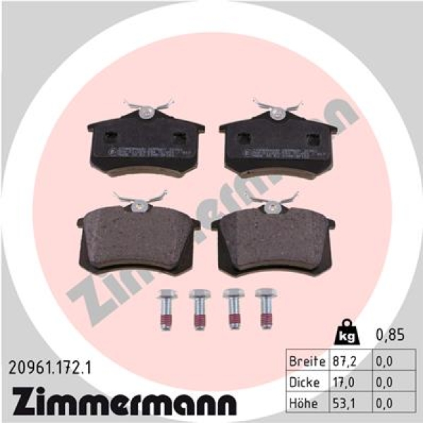 Zimmermann Brake pads for VW BEETLE (5C1, 5C2) rear