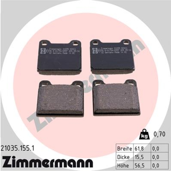 Zimmermann Brake pads for MERCEDES-BENZ SL Coupe (C107) rear