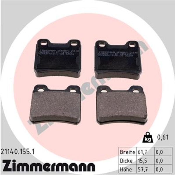 Zimmermann Brake pads for OPEL ASTRA F (T92) rear