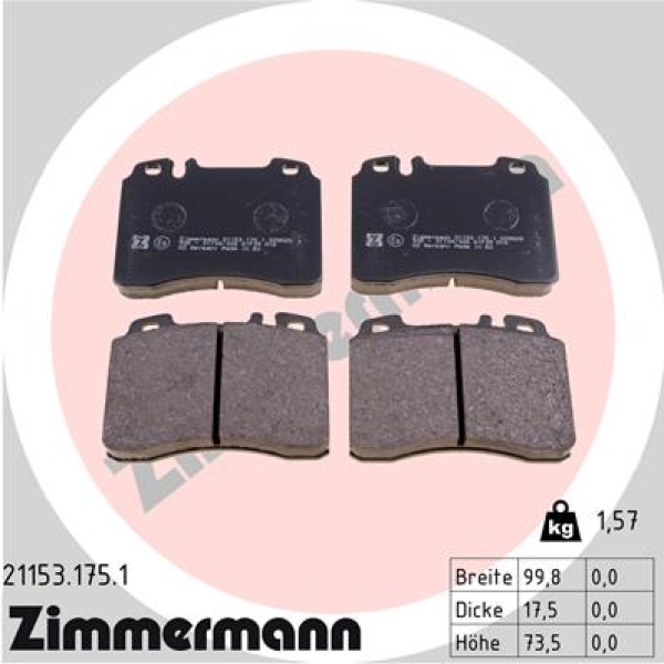 Zimmermann Brake pads for MERCEDES-BENZ CABRIOLET (A124) front
