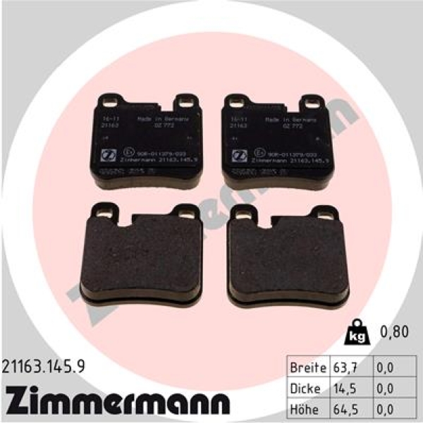 Zimmermann Bremsbeläge for PORSCHE 911 Cabriolet (964) rear