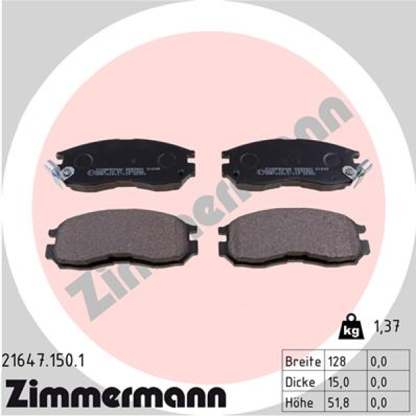 Zimmermann Brake pads for MITSUBISHI LANCER IV Schrägheck (C6_A, C7_A) front