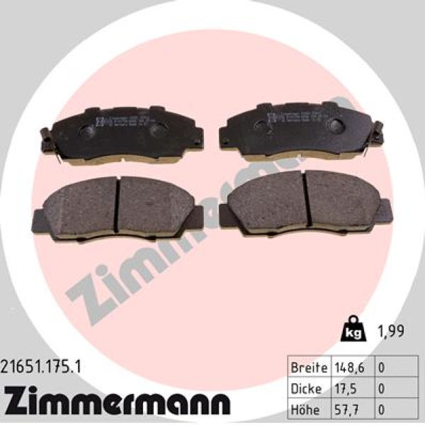 Zimmermann Brake pads for HONDA ACCORD V Aerodeck (CE) front
