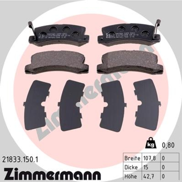 Zimmermann Brake pads for TOYOTA CAMRY (_V2_) front
