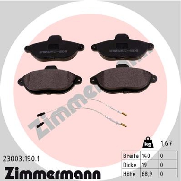 Zimmermann Brake pads for PEUGEOT EXPERT Pritsche/Fahrgestell (223) front
