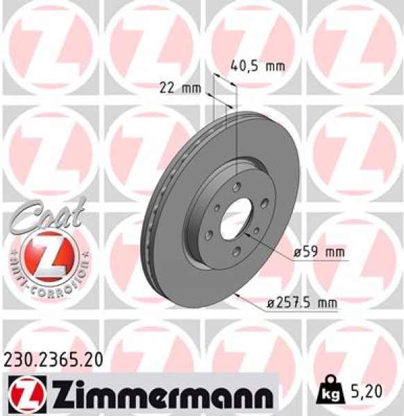Zimmermann Brake Disc for PEUGEOT BIPPER Tepee front