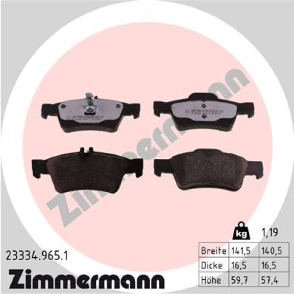 Zimmermann rd:z Brake pads for MERCEDES-BENZ SL (R230) rear