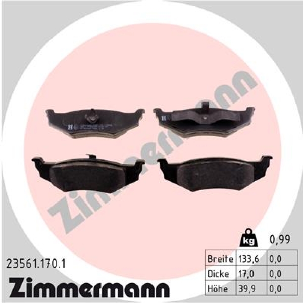 Zimmermann Brake pads for CHRYSLER NEON (PL) rear