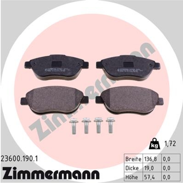 Zimmermann Brake pads for CITROËN BERLINGO / BERLINGO FIRST Großraumlimousine (MF, GJK, GFK) front
