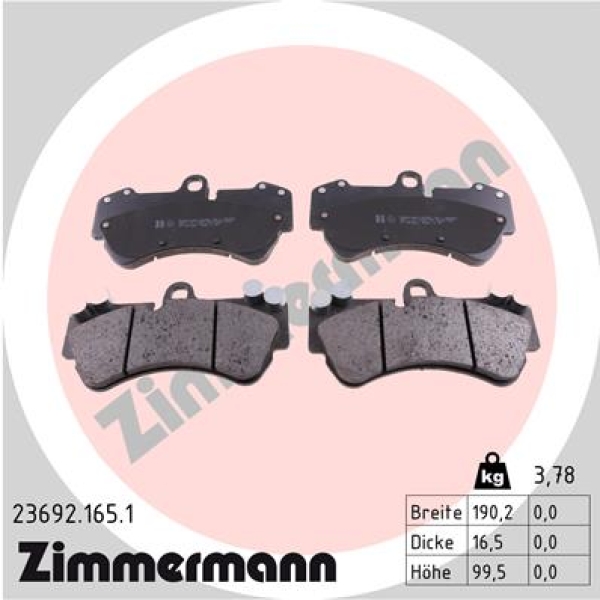 Zimmermann Bremsbeläge für VW TOUAREG (7LA, 7L6, 7L7) vorne