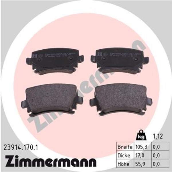 Zimmermann Brake pads for VW CADDY III Kasten (2KA, 2KH, 2CA, 2CH) rear